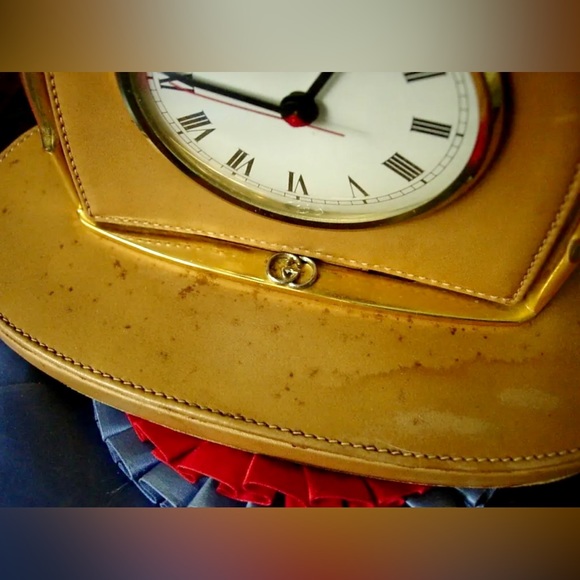 RARE Vintage GUCCI Stirrup Leather Brass DESK CLOCK Statement Decor Designer GG - Picture 9 of 11
